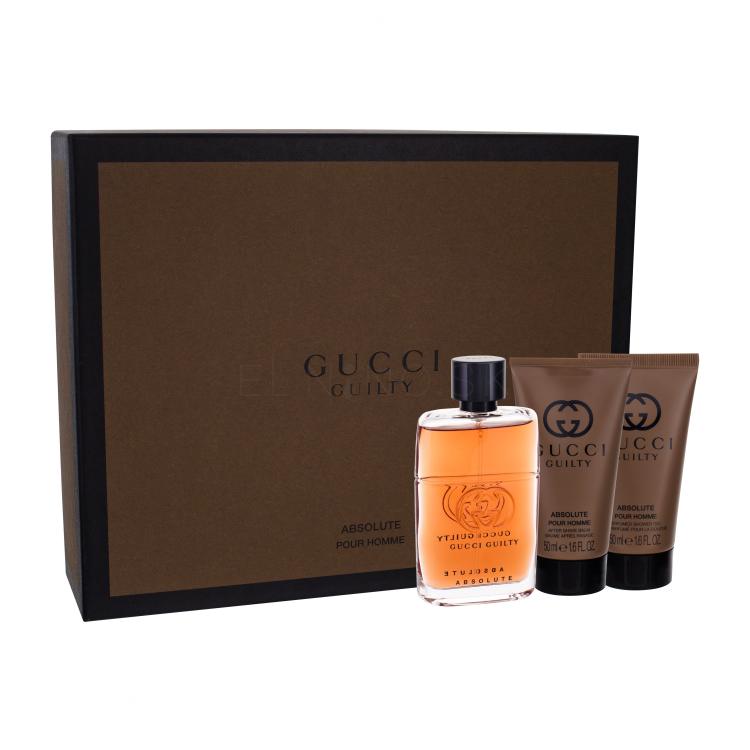 Gucci Guilty Absolute Pour Homme Darčeková kazeta parfumovaná voda 50 ml + balzám po holení 50 ml + sprchovací gél 50 ml